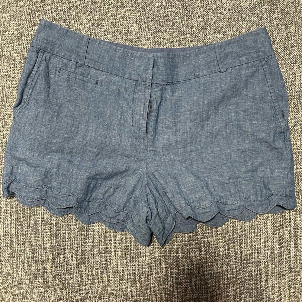 LOFT High Waist Blue Scalloped Shorts